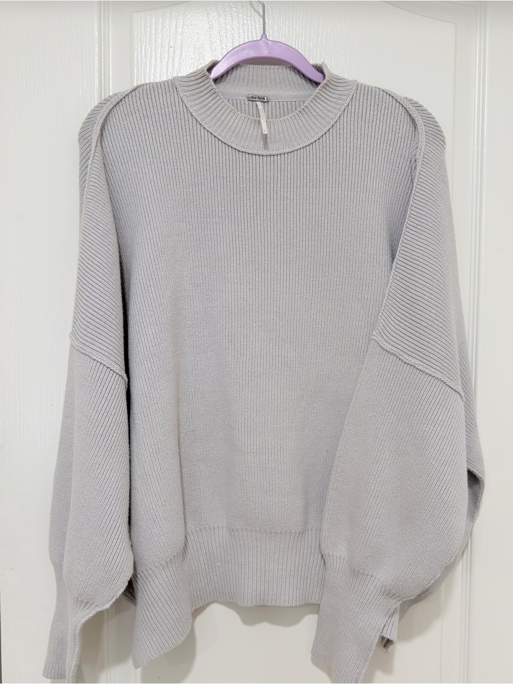 Free People Chunky Knit Oversized Sweater Gray Balloon Sleeve Pullover Size S - Picture 3 of 7